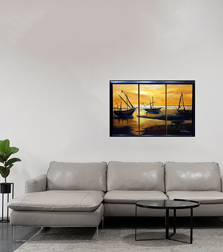 Hymne to the Sea Original Oil Triptych Painting by Rakhi Mukherjee