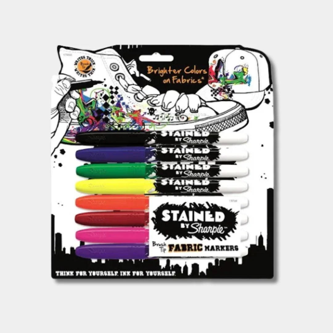 Sharpie Brush Tip Stained Fabric Markers Set of 8 for Custom Fabric Designs - Retail Maharaj