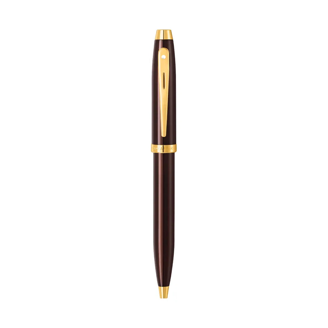 Sheaffer 100 Coffee Brown Ballpoint Pen with PVD Gold Tone Trim - Retail Maharaj