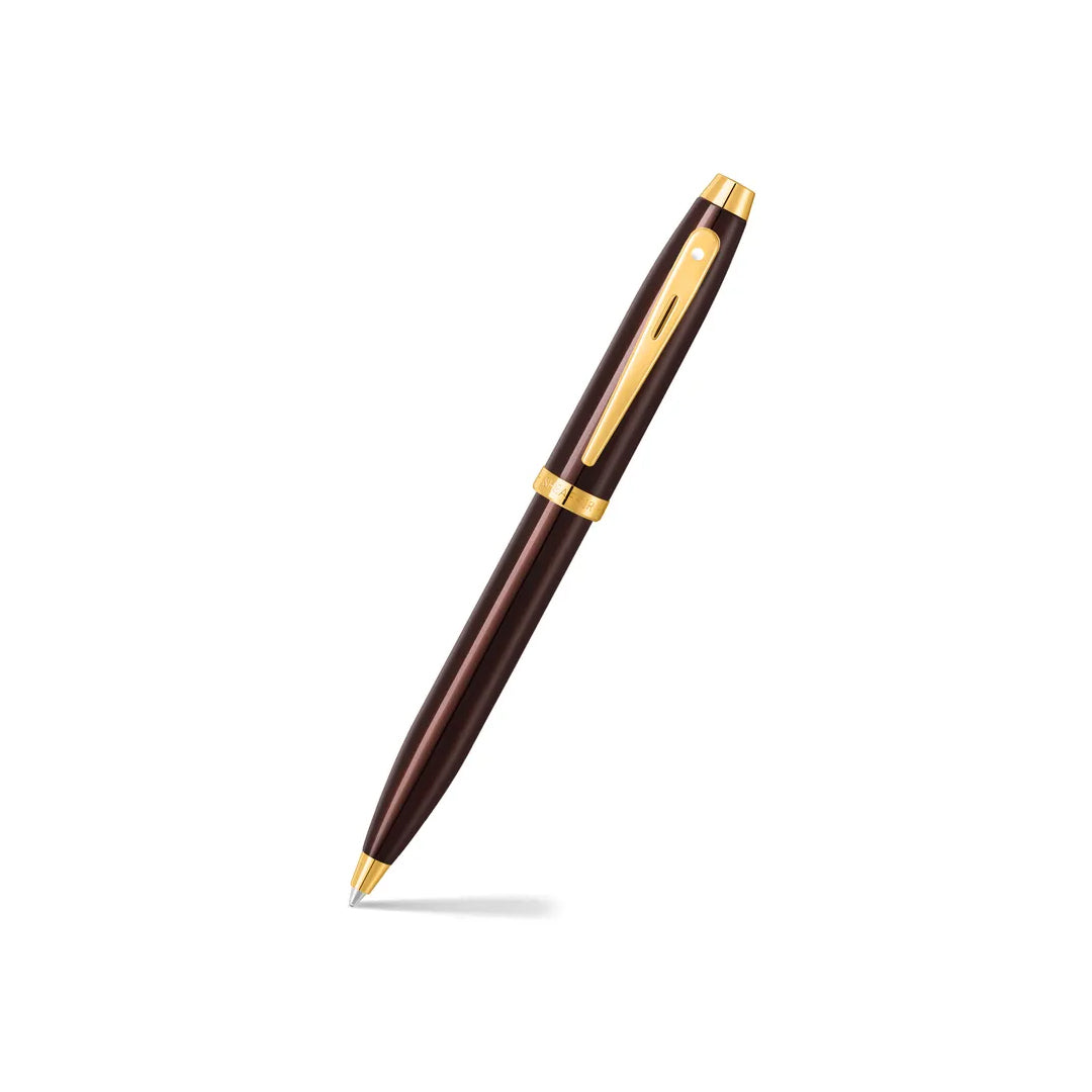 Sheaffer 100 Coffee Brown Ballpoint Pen with PVD Gold Tone Trim - Retail Maharaj