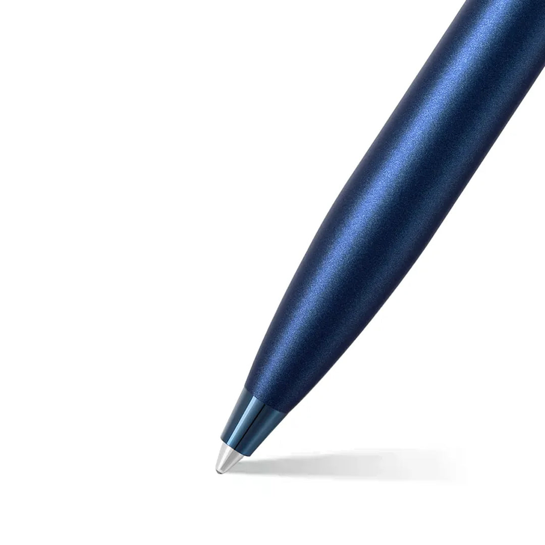 Sheaffer 100 Satin Blue Fountain Pen with PVD Blue Trim Medium Nib - Retail Maharaj