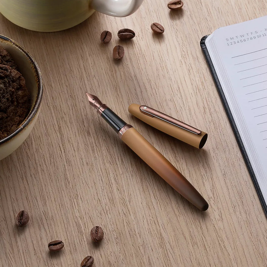 Sheaffer VFM 9428 Coffee Edition Matt Brown Pen with Regal Brown PVD Trims - Retail Maharaj