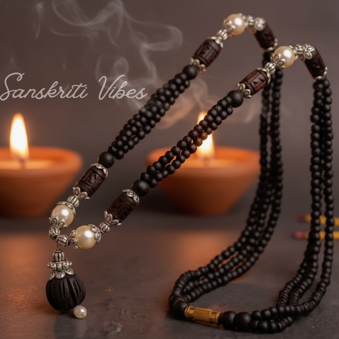 Triple Layer Black Tulsi Kanthi Garland with Real Pearl and 92.5 Silver | Handcrafted Spiritual Mala for Peace, Protection and Positive Energy - Retail Maharaj