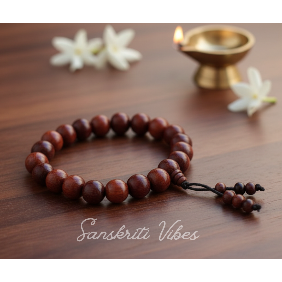 Rakt Chandan Red Sandalwood Round Bead Bracelet 8 mm Natural Spiritual Healing Bracelet for Men and Women Elastic