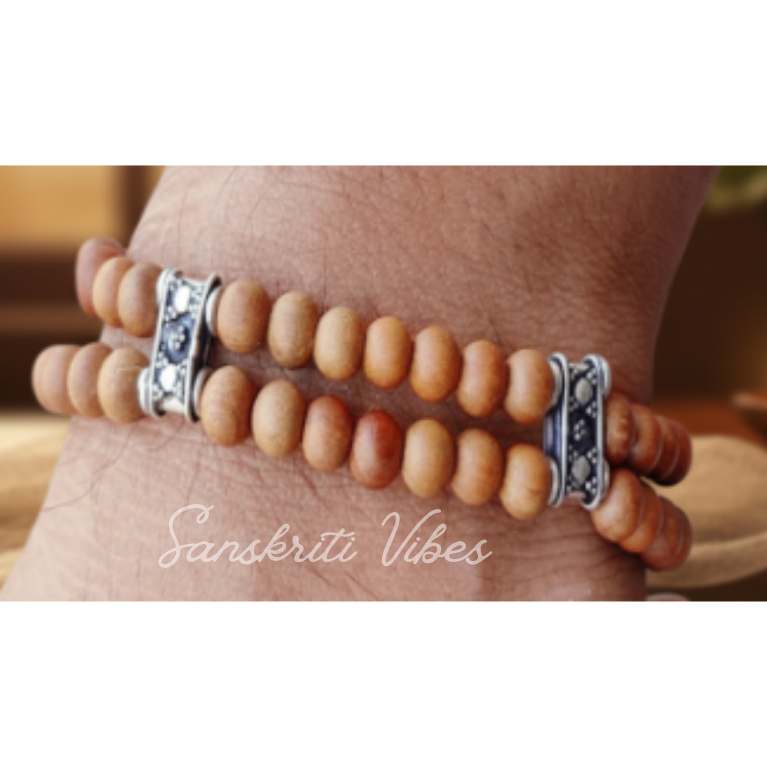 Sandalwood Chandan Round Beads Double Layer Bracelet Natural White Sandalwood Spiritual Healing Bracelet for Men and Women