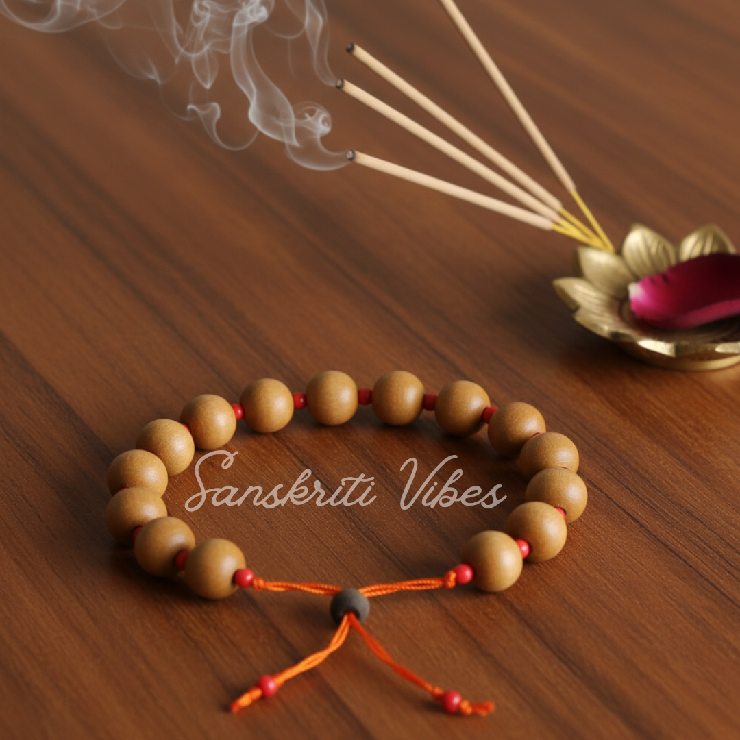 Sandalwood Mala Bracelet 12 mm Beads Natural White Sandalwood Spiritual Healing Bracelet for Meditation Peace and Positive Energy