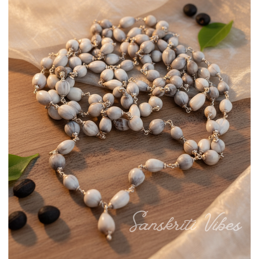 100 Percent Natural Vaijanti Seeds Mala 108+1 Beads with Silver Capping for Jap Meditation and Daily Wearing - Retail Maharaj