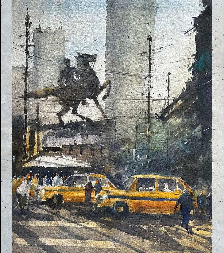 Premium Heritage Cityscape – "Shyambazar Netaji Murti" A3 Watercolour