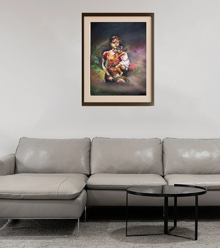 Strength In Tenderness – Original Oil Canvas Painting by Rakhi Mukherjee (14 × 18 Inch)