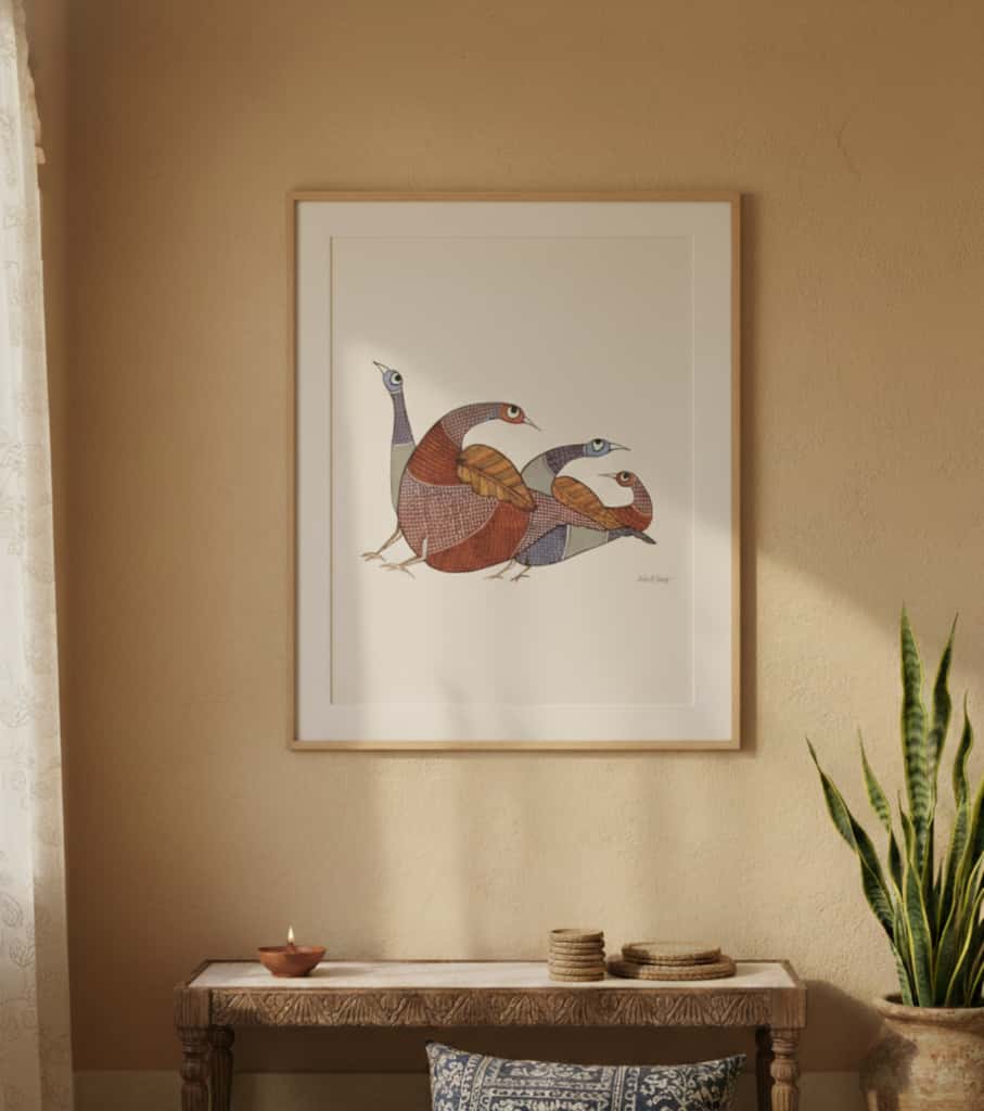 Authentic Gond Painting – Group of Stylized Birds Folk Art (11 × 15 Inch)