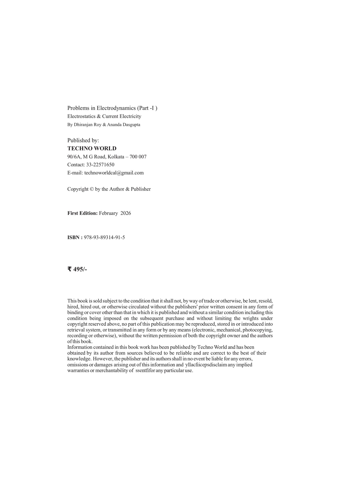 Problems in Electrodynamics: Electrostatics and Current Electricity (Part–I) (English Version) - Retail Maharaj