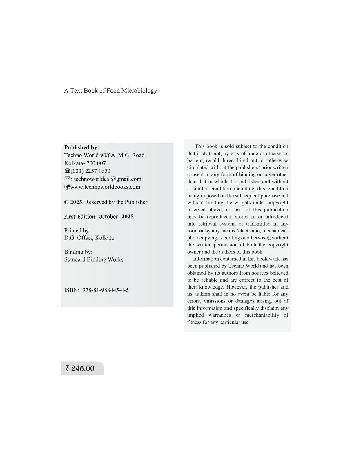 A Text Book of Food Microbiology (English Version)