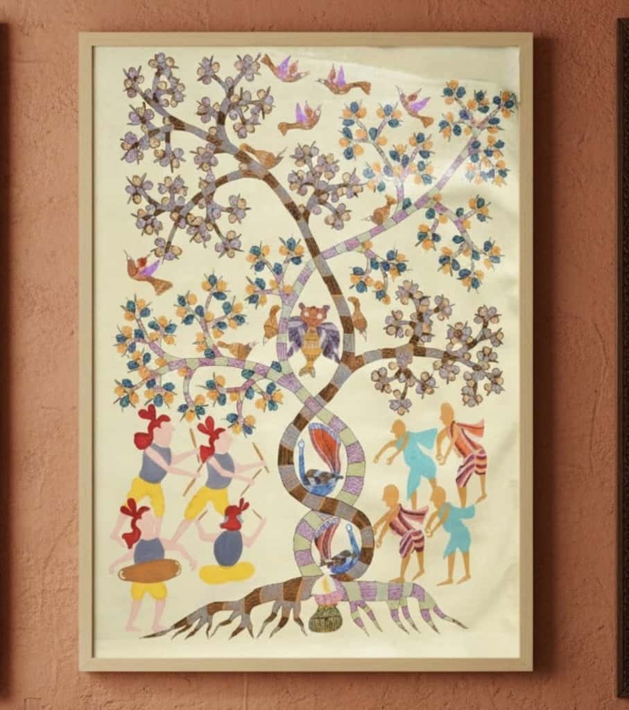 Authentic Handmade Gond Tree of Life Painting – Premium Tribal Folk Art (36 × 24 Inch)