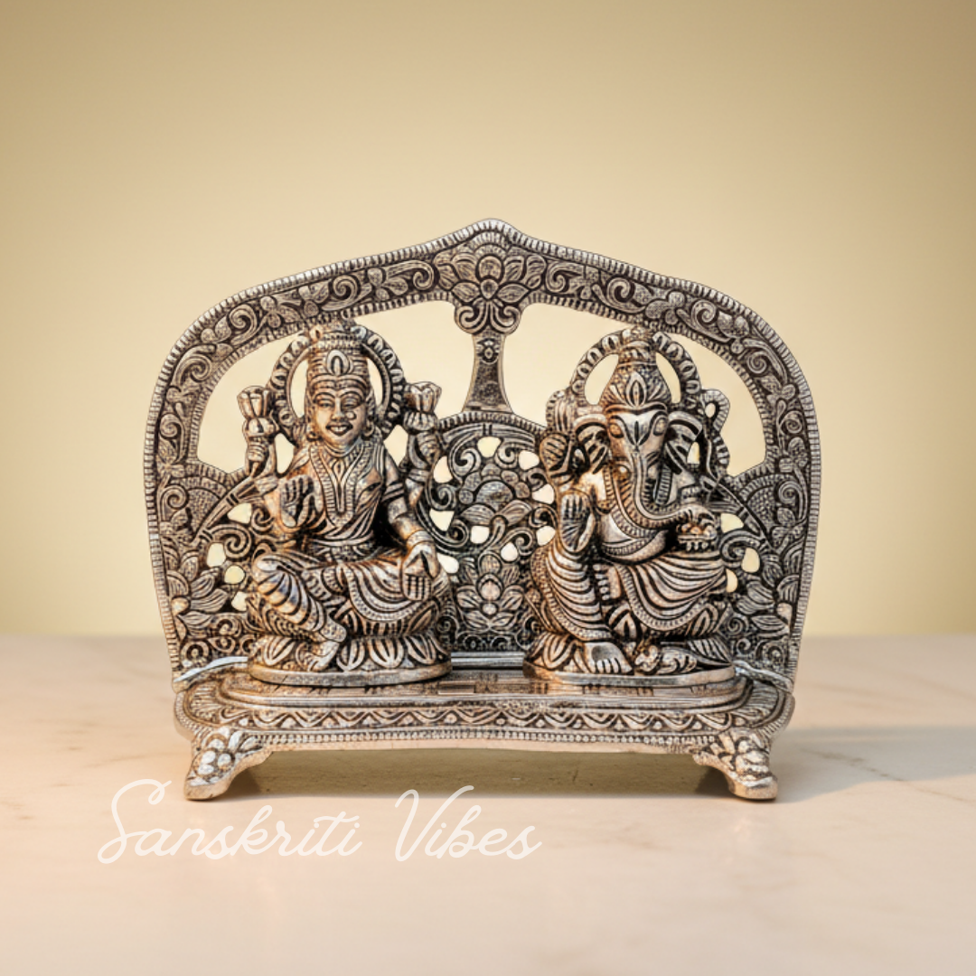 White Metal Silver Plated Laxmi Ganesh Chocki God Idol Exclusive Gift For Diwali - Retail Maharaj