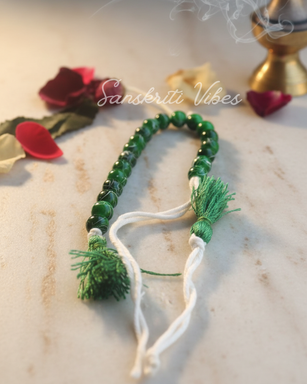 Green White Beads Counter – 20-Bead Sakshi Mala for Japa, Meditation, and Chanting - Retail Maharaj