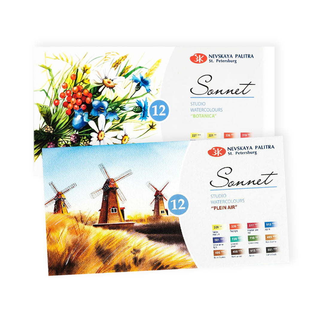 Sonnet Thematic Watercolour Paint Set of 12 for Botanica and Plein Air Painting - Retail Maharaj