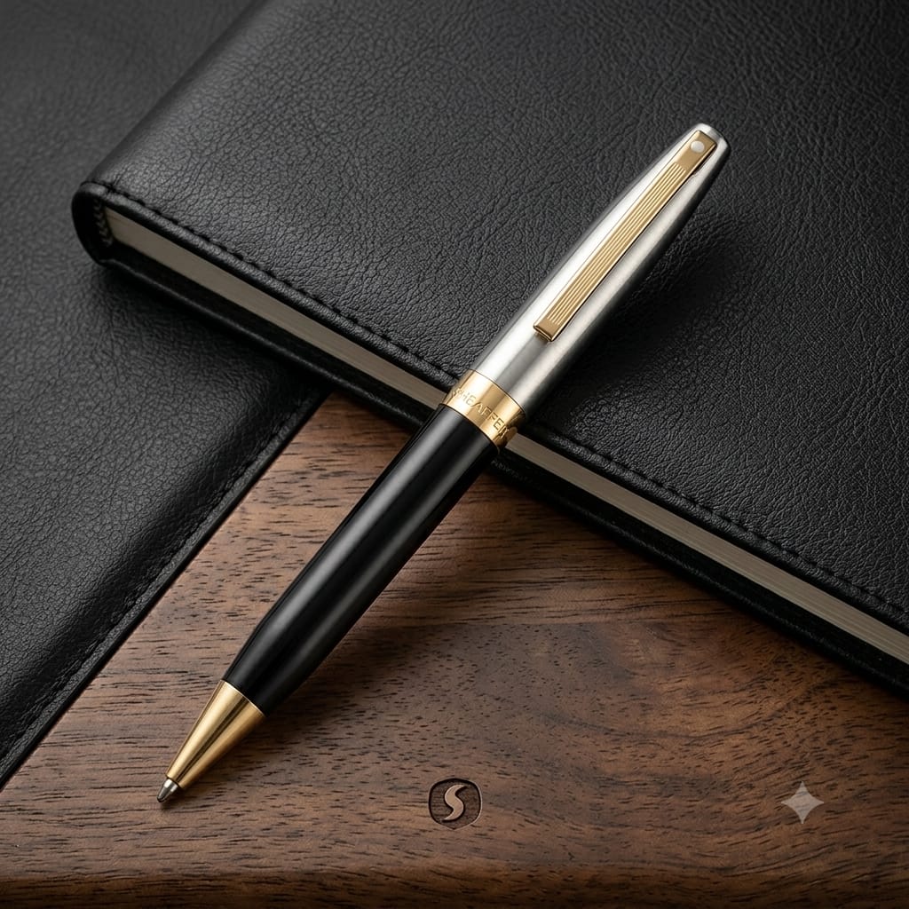SHEAFFER Legacy E9065 Black and Chrome Bi-Color with Gold Plated Staineless Steel Trims Roller Ball Pen (Ink Color – Black)
