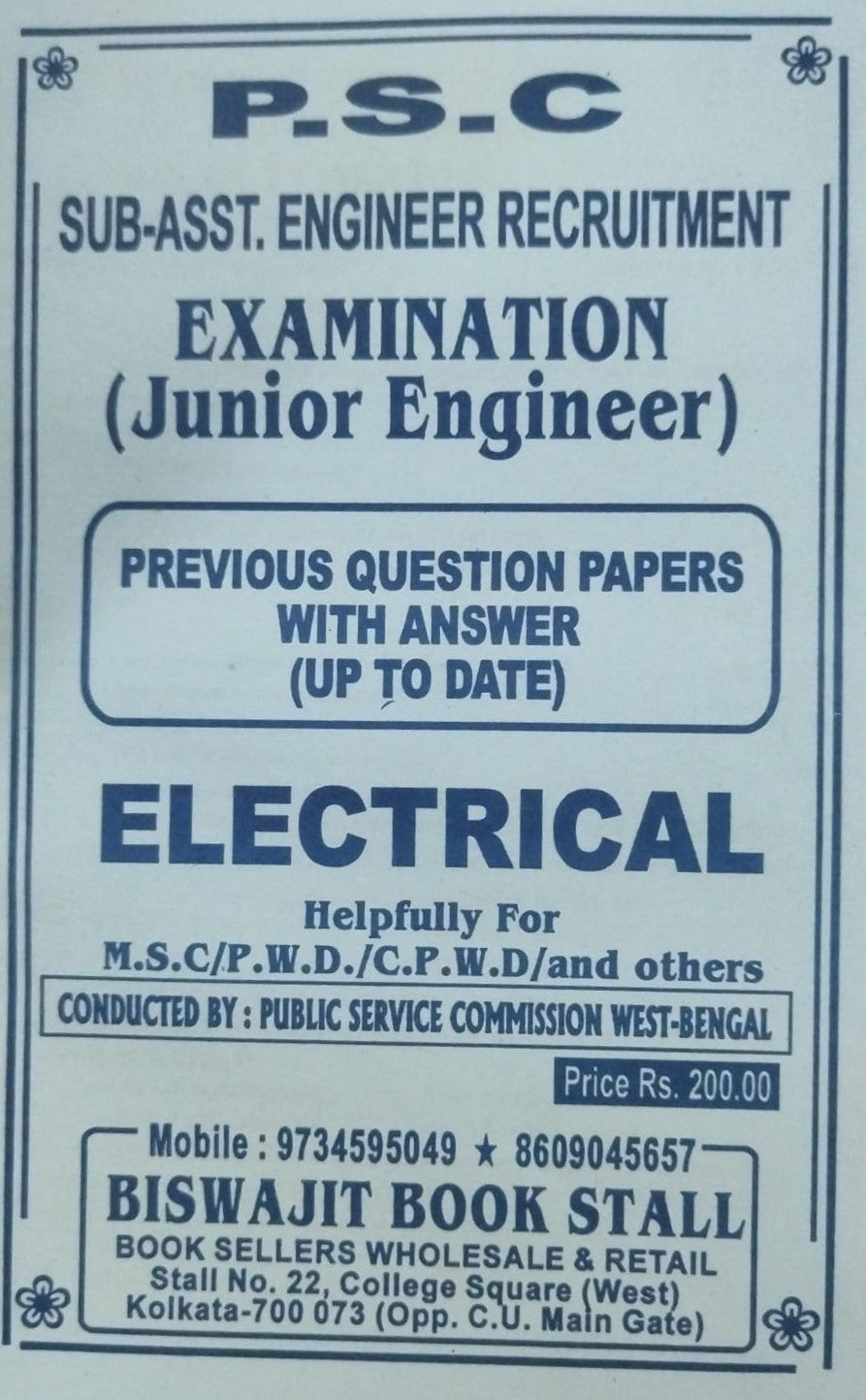 Previous Year Questions with Answer for WBPSC Sub-Asst. Engineer Recruitment Examination (ELECTRICAL) in English
