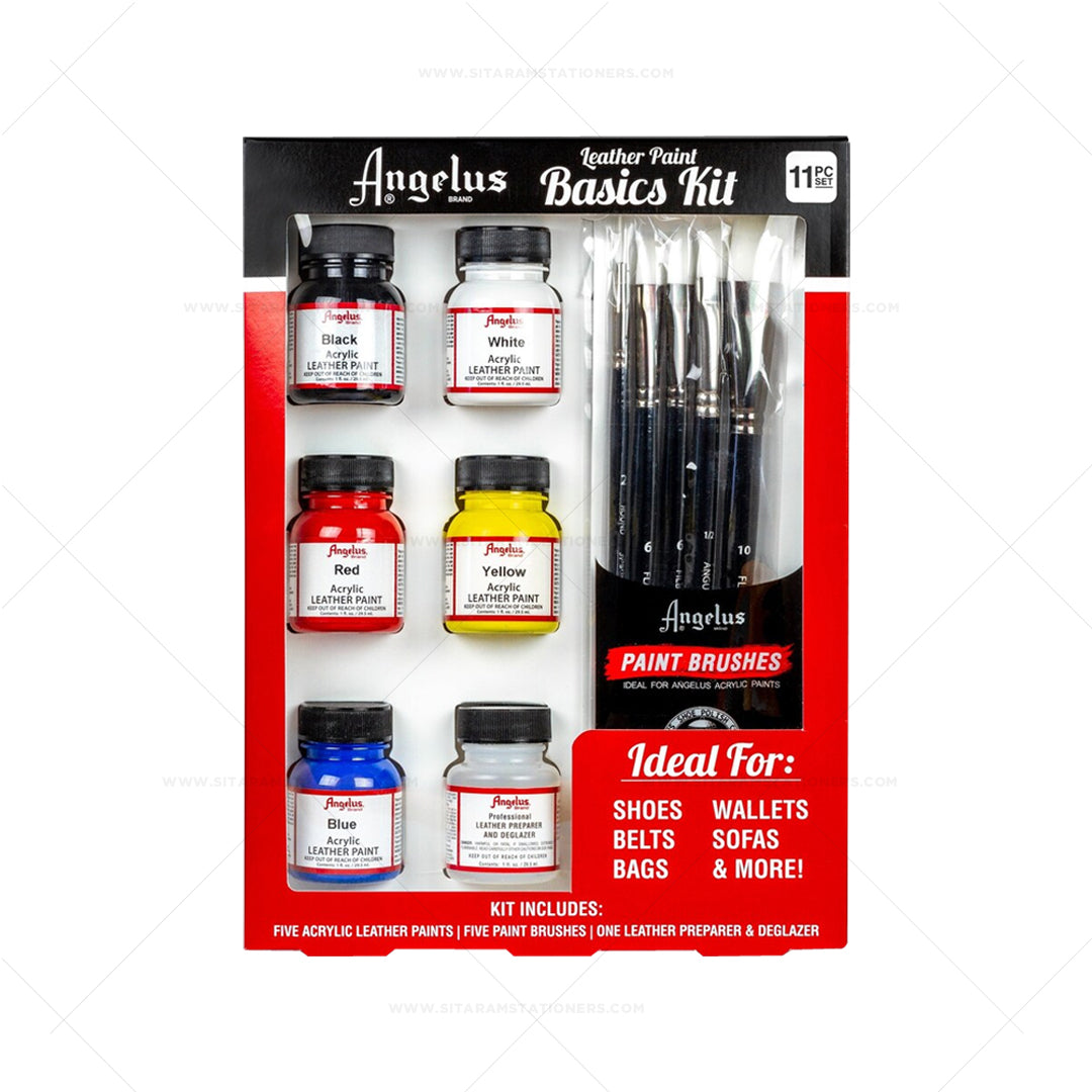 Angelus Leather Paint Basics Kit 11pc Set for Custom Leather Art and Restoration - Retail Maharaj