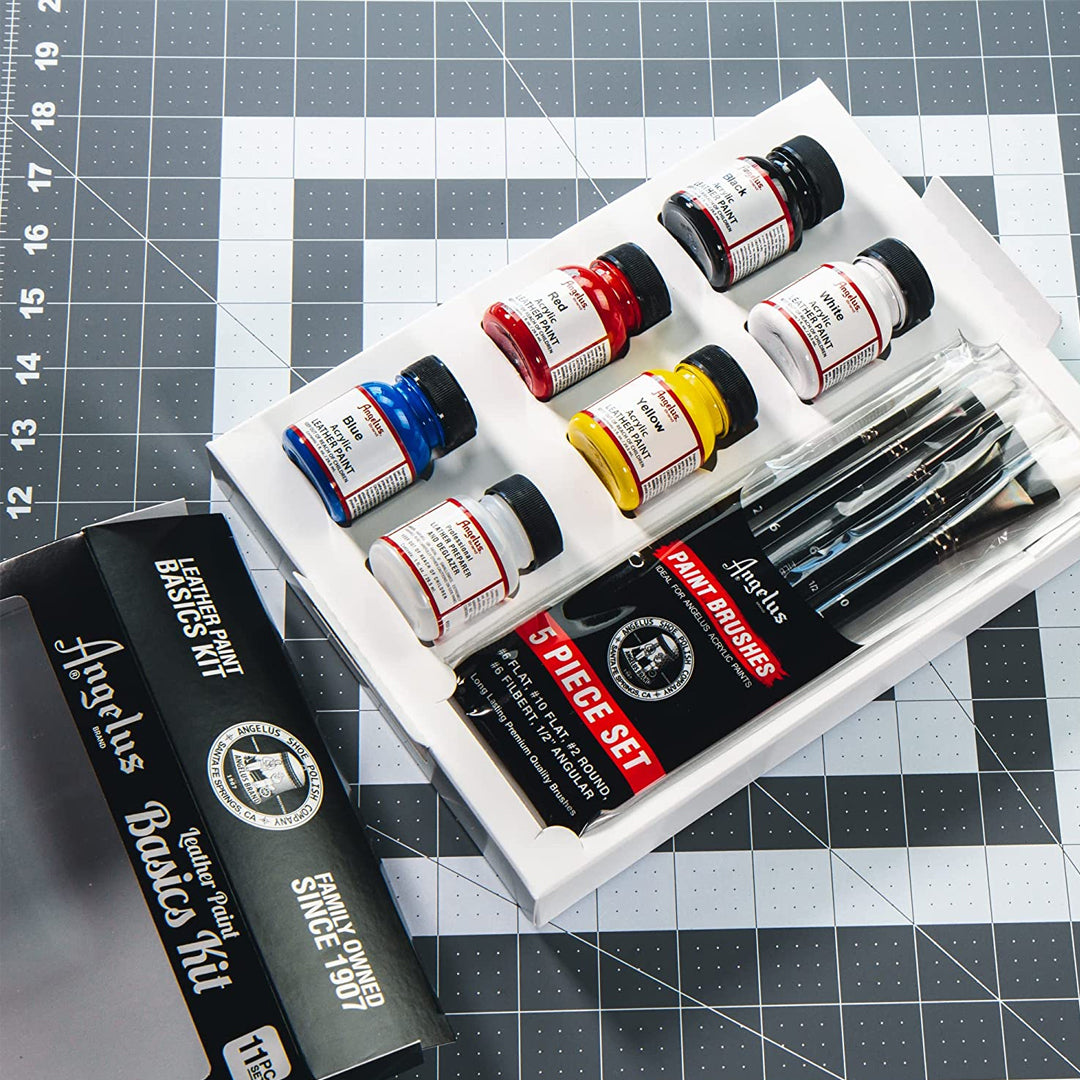 Angelus Leather Paint Basics Kit 11pc Set for Custom Leather Art and Restoration - Retail Maharaj