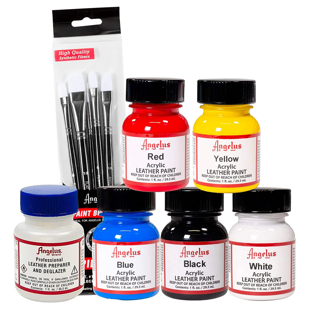 Angelus Leather Paint Basics Kit 11pc Set for Custom Leather Art and Restoration - Retail Maharaj