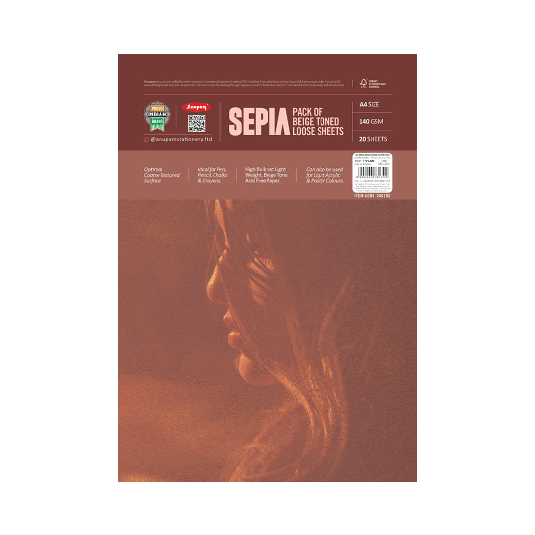 Anupam Sepia Beige Toned Cartridge Paper Pack 140 GSM - Retail Maharaj