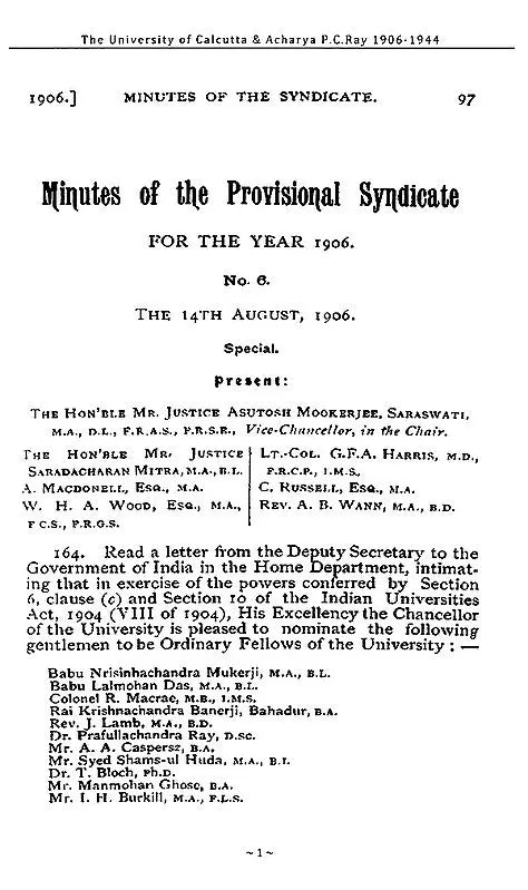 P.C. Ray and The University of Calcutta
