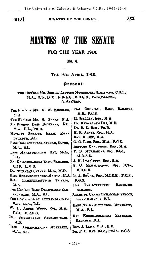 P.C. Ray and The University of Calcutta