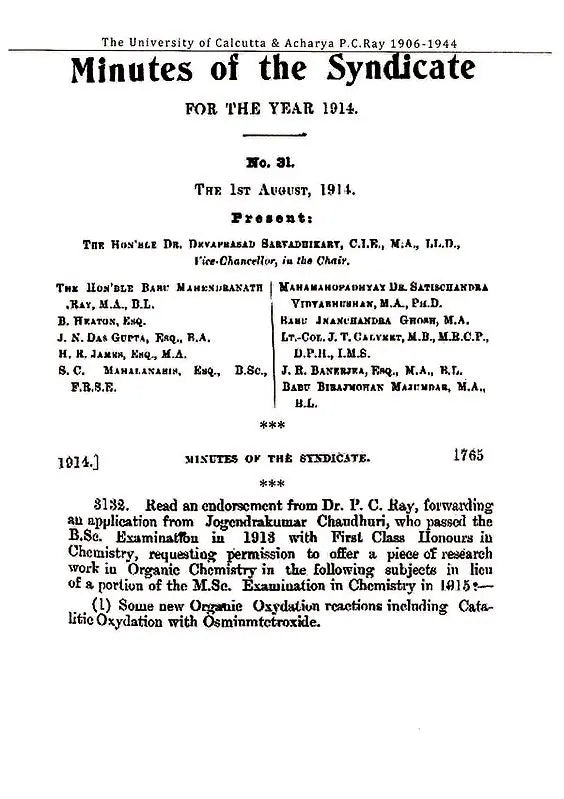 P.C. Ray and The University of Calcutta