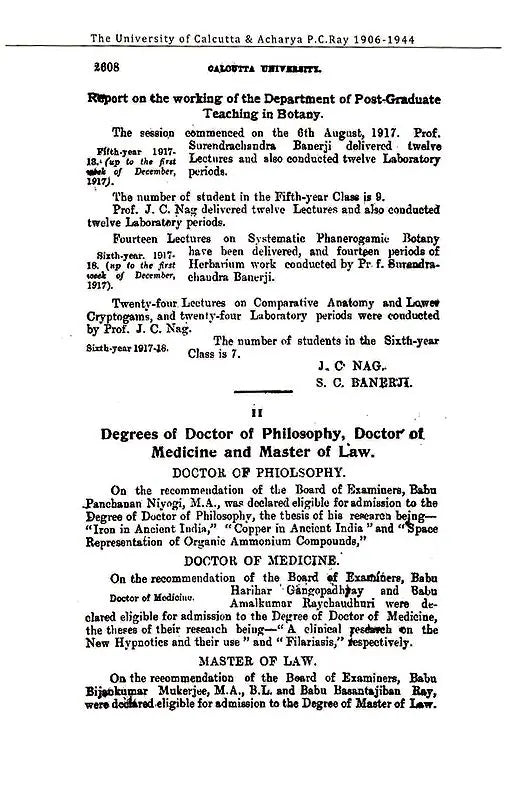 P.C. Ray and The University of Calcutta