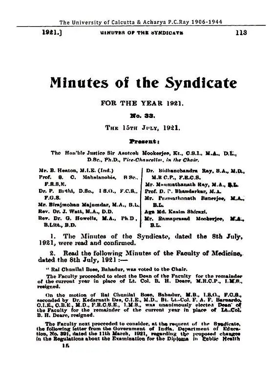 P.C. Ray and The University of Calcutta