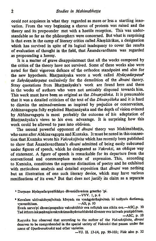 Studies in Mahimabhatta (An Old and Rare Book)