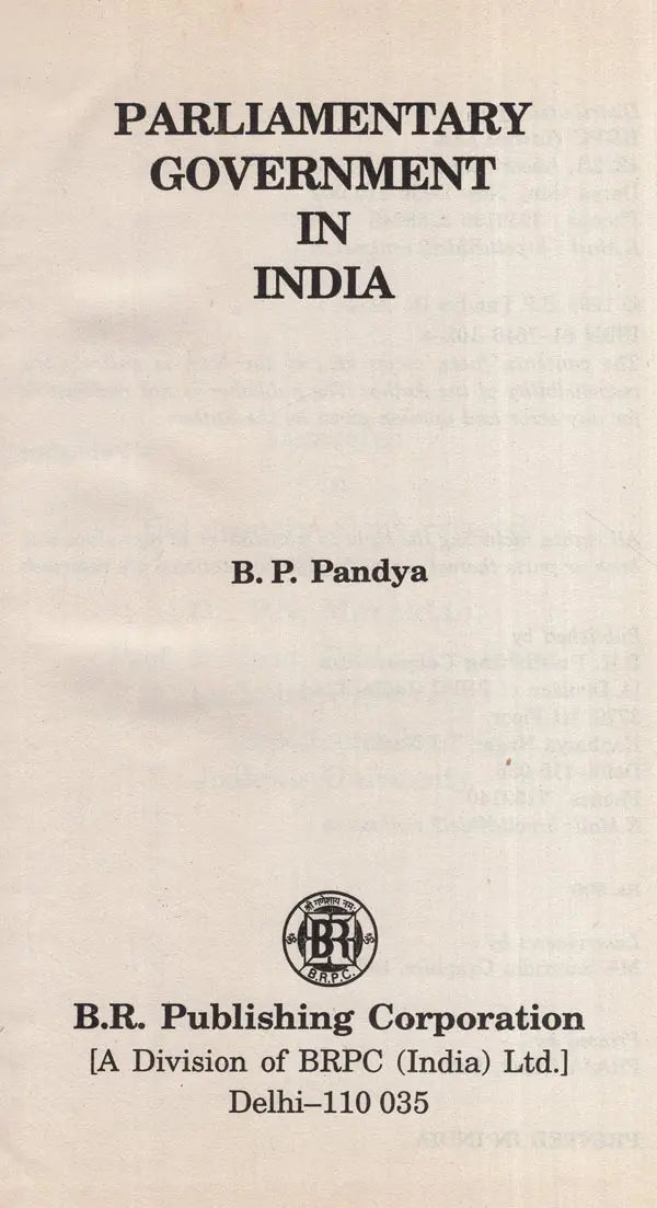 Parliamentary Government in India (An Old and Rare Book) - Retail Maharaj