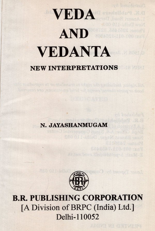 Veda and Vedanta- New Interpretations (An Old and Rare Book) - Retail Maharaj