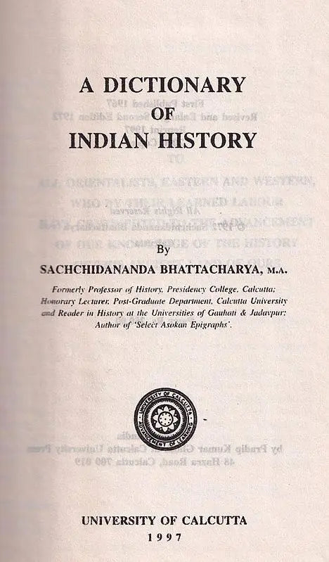 A Dictionary of Indian History (An Old and Rare Book)