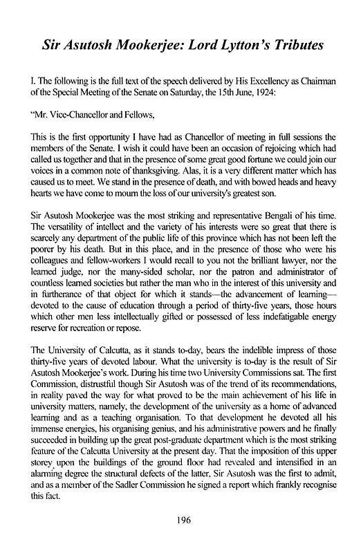 Sri Asutosh Mookerjee: A Tribute