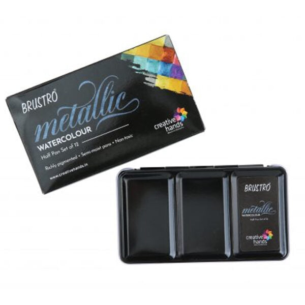 Brustro Metallic Watercolour Half Pans Set of 12 - Retail Maharaj