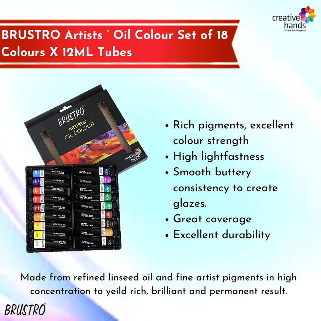 Brustro Artists Oil Colour Set of 18 Shades – Professional Rich Pigment Oil Paint Tubes - Retail Maharaj