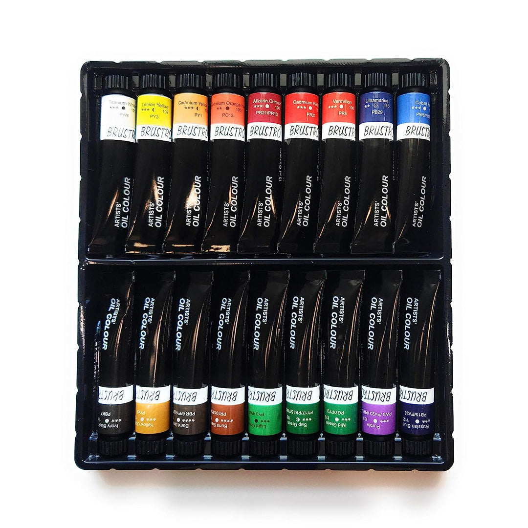 Brustro Artists Oil Colour Set of 18 Shades – Professional Rich Pigment Oil Paint Tubes - Retail Maharaj
