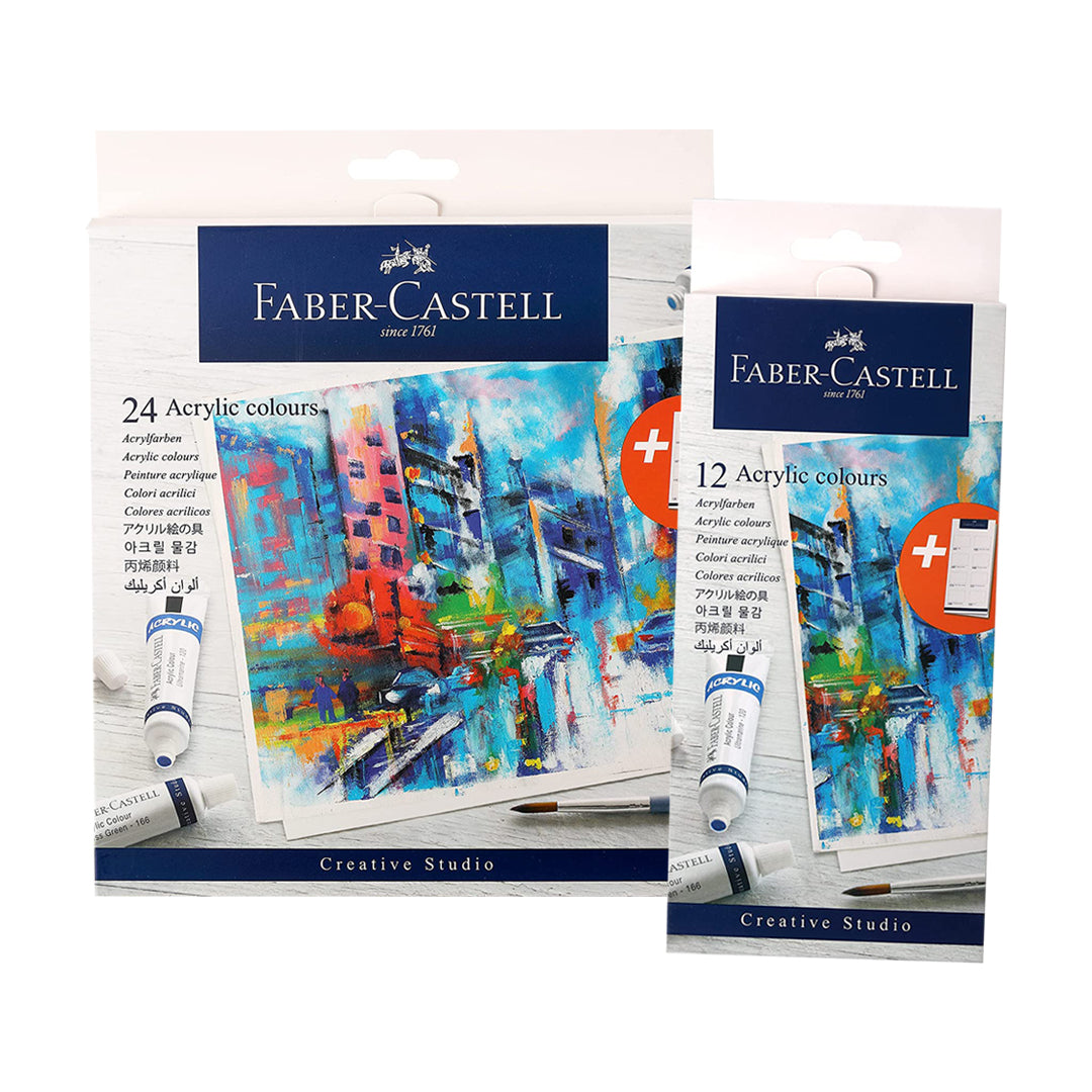 Faber Castell Creative Studio Acrylic Colour Set of 12 and 24 High Pigment Creamy Acrylic Paint for Canvas Paper and Craft - Retail Maharaj