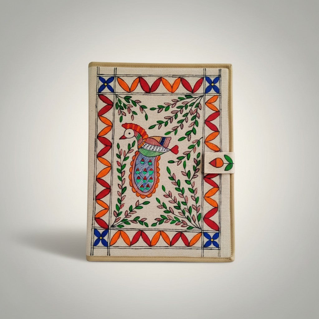 Handmade Jute File Folder with Madhubani Art | Eco-friendly Mithila Painting Document Holder - Retail Maharaj