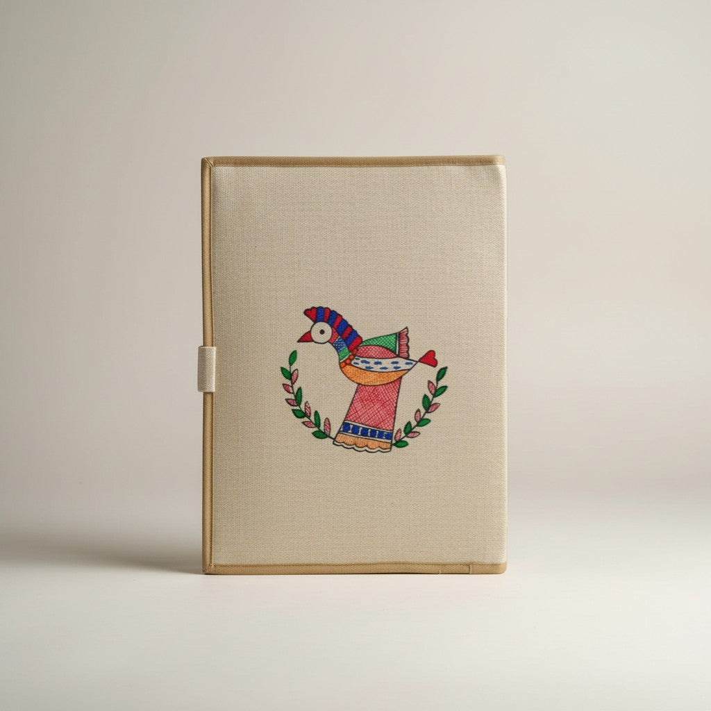 Handmade Jute File Folder with Madhubani Art | Eco-friendly Mithila Painting Document Holder - Retail Maharaj