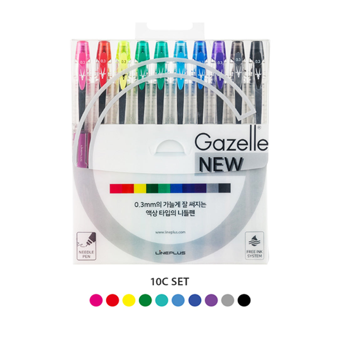 Lineplus Gazelle Water-Based 0.3mm Ballpoint Pen Set of 10 Assorted Colors - Retail Maharaj