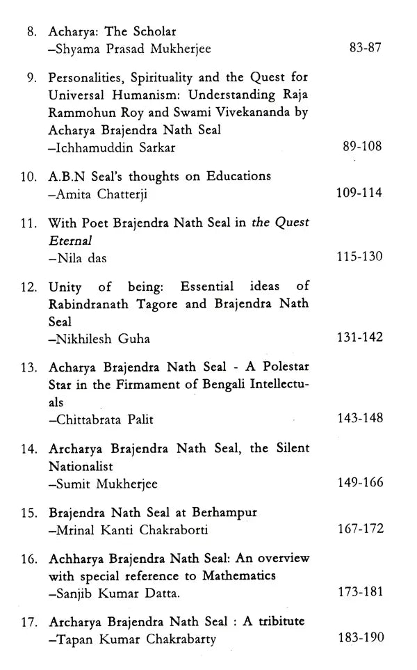 Rediscovering Acharya Brajendra Nath Seal in the New Millenium