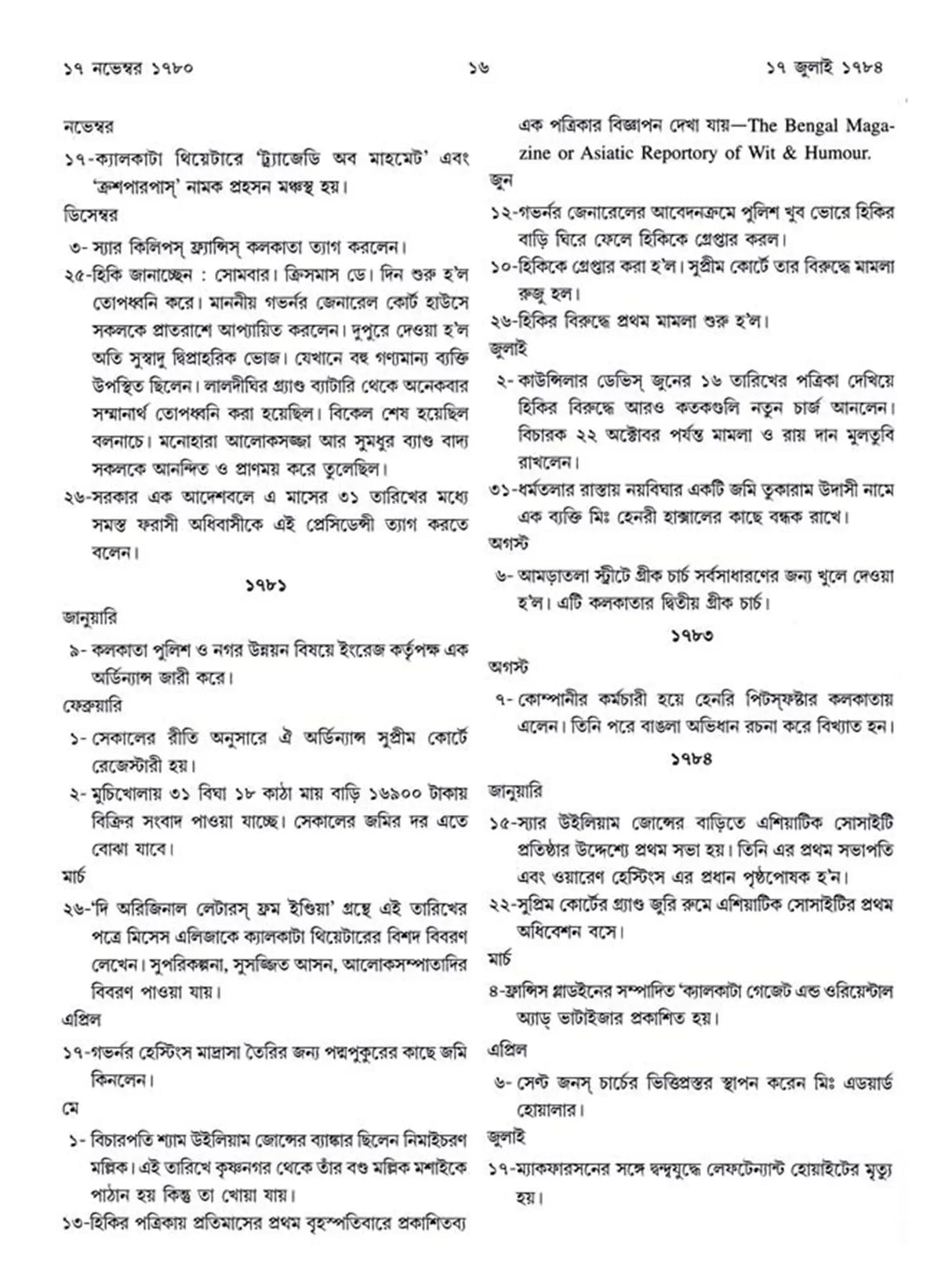 কলকাতা - ইতিহাসের দিনলিপি: Itihasher Dinalipi