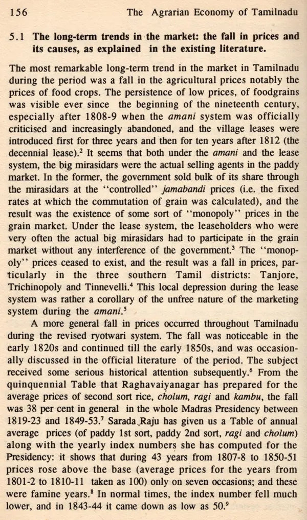 The Agrarian Economy of Tamilnadu 1820-1855