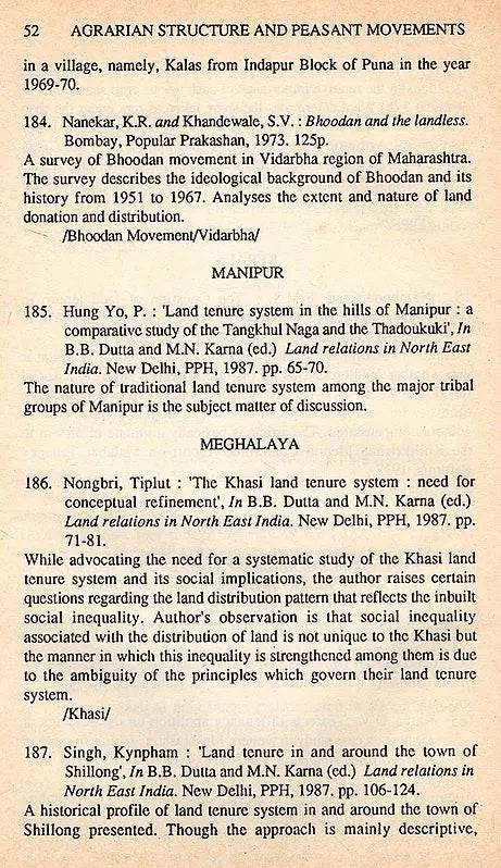 Agrarian Structure and Peasant Movements in Colonial and Post-Independence India (An Annotated Bibliography) An Old and Rare Book - Retail Maharaj