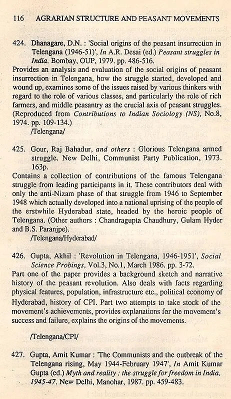 Agrarian Structure and Peasant Movements in Colonial and Post-Independence India (An Annotated Bibliography) An Old and Rare Book - Retail Maharaj