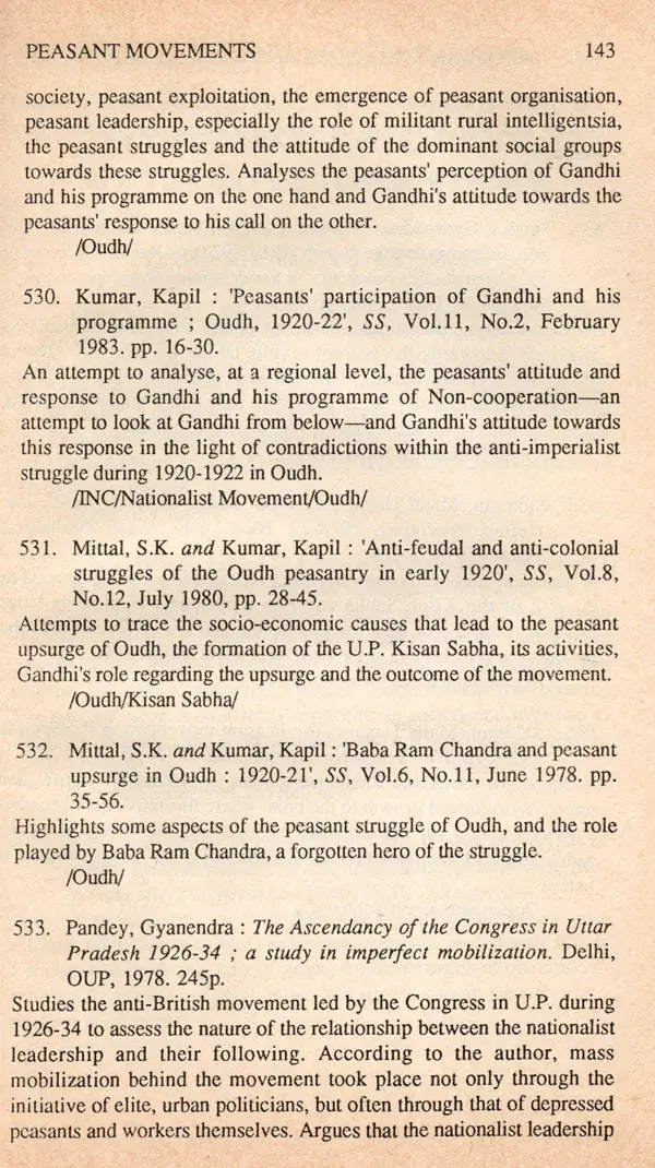 Agrarian Structure and Peasant Movements in Colonial and Post-Independence India (An Annotated Bibliography) An Old and Rare Book - Retail Maharaj