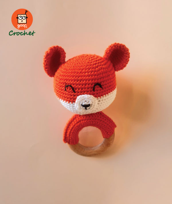 Wooden Crochet Teether and Rattle – Character-Fox (0 Months to 2...